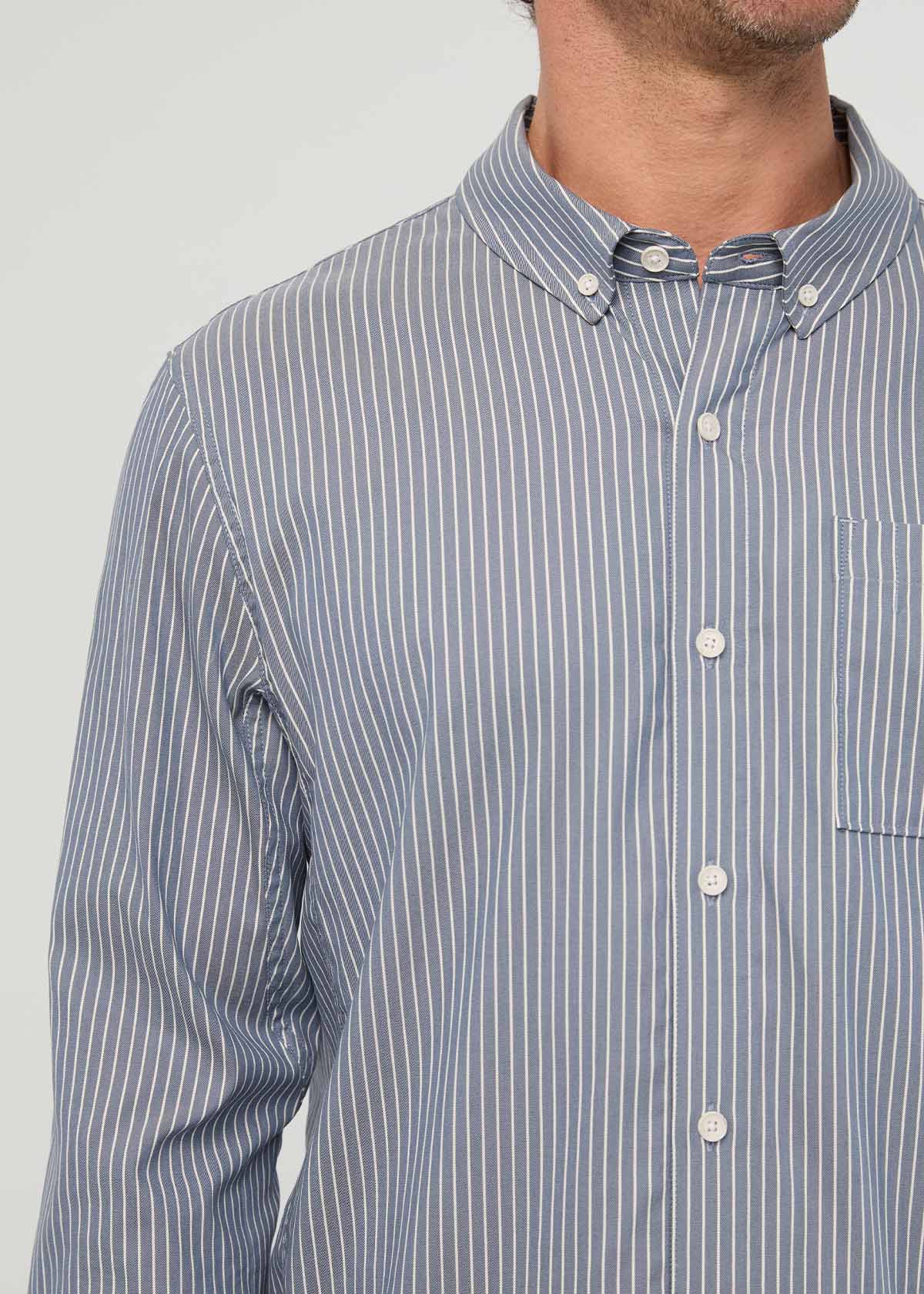 Cloudweight Twill One Pocket Shirt - Slate Blue Fine Stripe