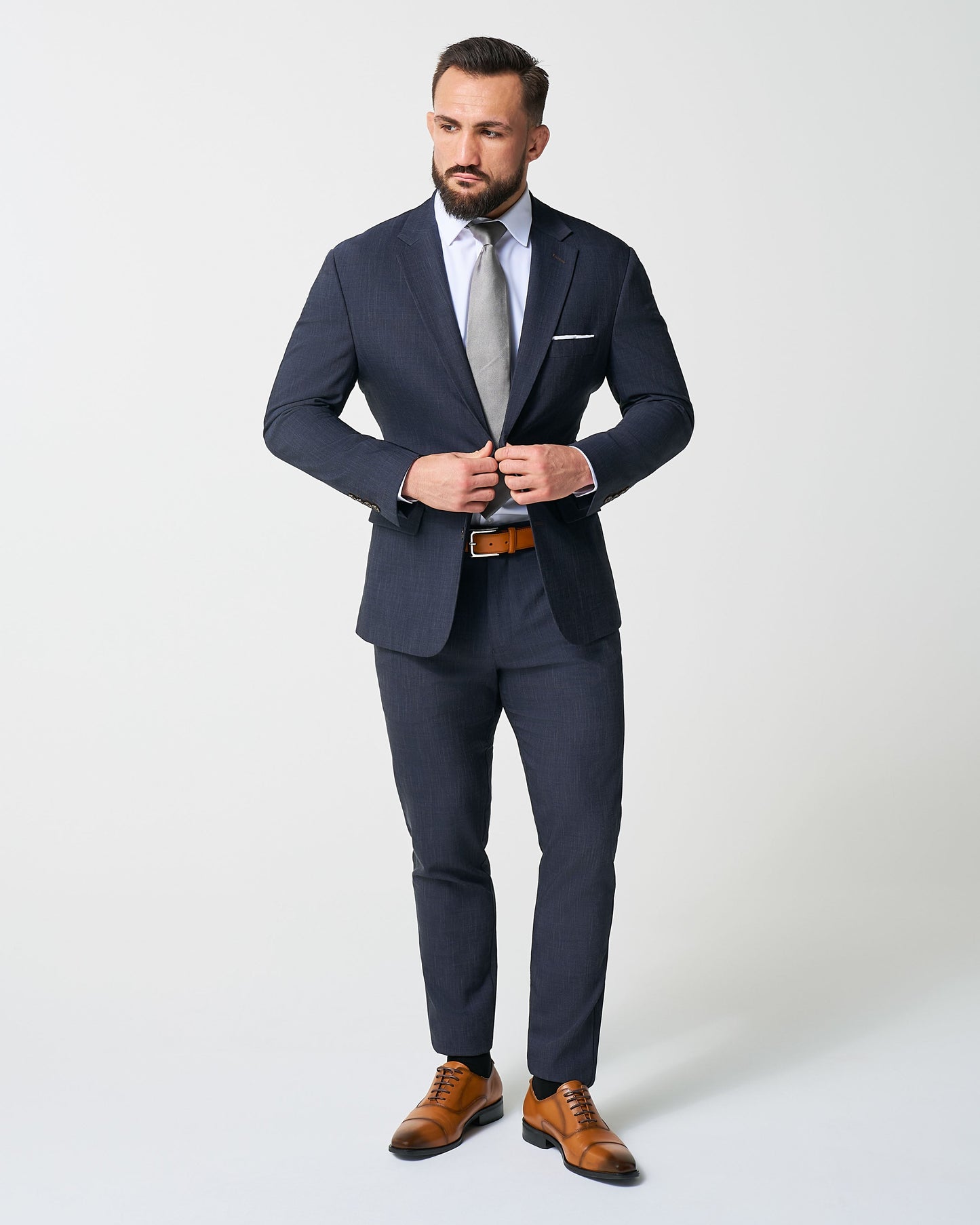 Athletic Fit Stretch Suit Pants - Heathered Midnight Navy