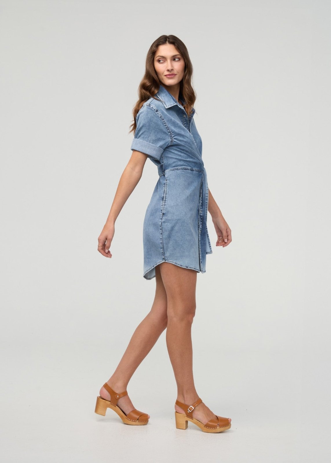 Performance Denim Lite Wrap Shirt Dress