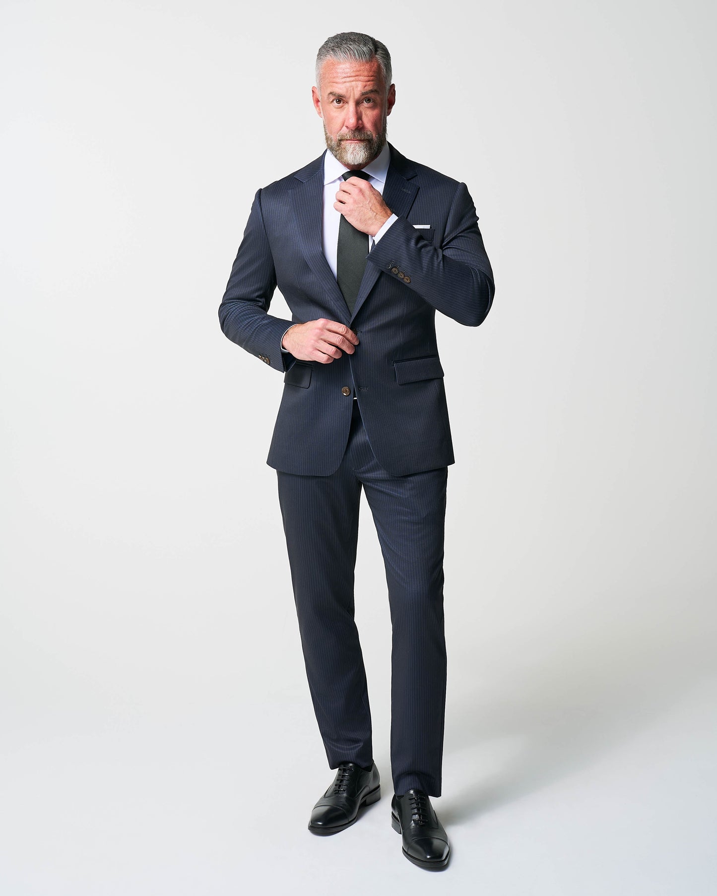 Athletic Fit Stretch Suit Pants - Knit Blue Chalk Stripe
