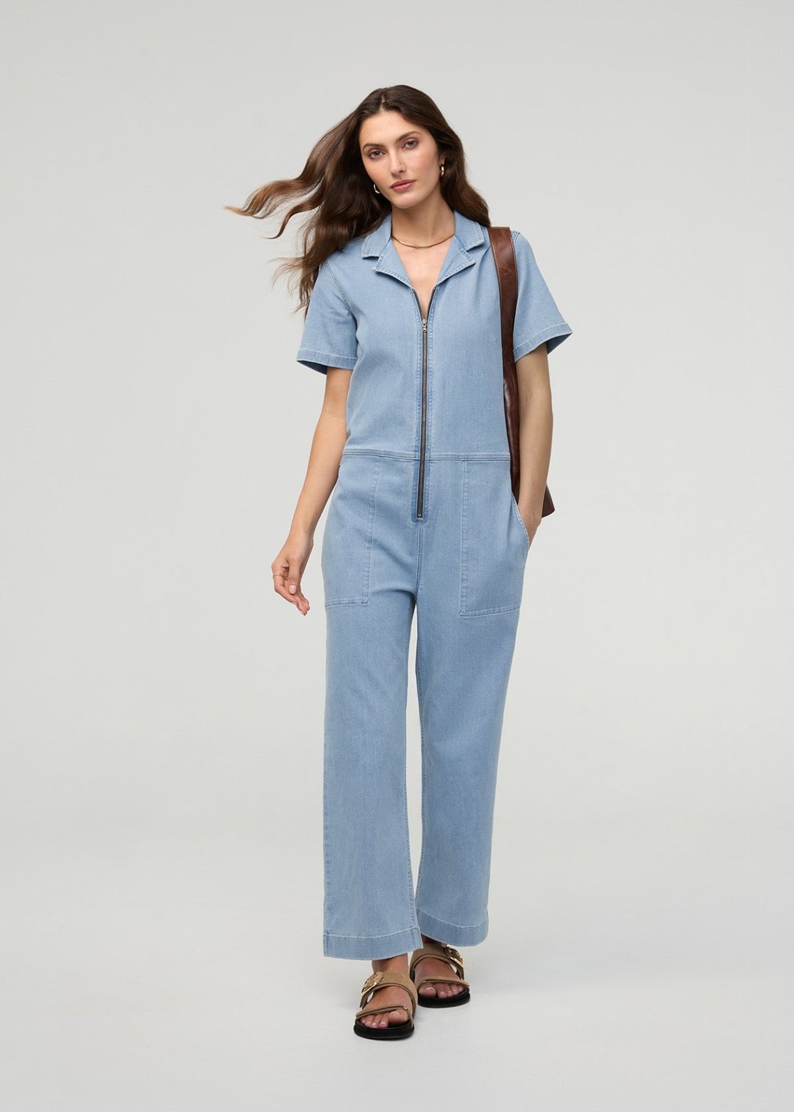 Performance Denim Short Sleeve Jumpsuit - Desert Blue