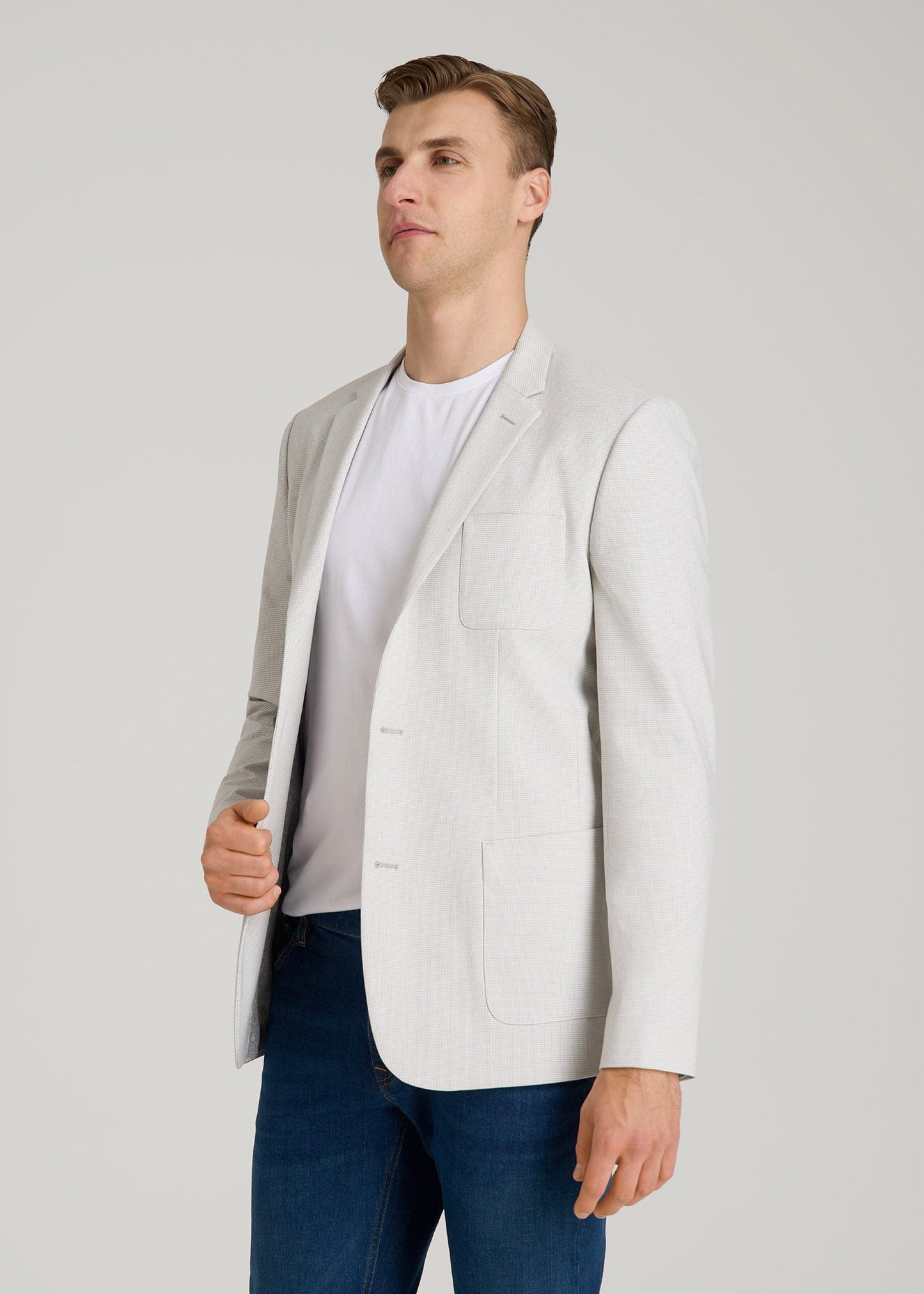 Core Blazer for Tall Men in Light Grey Houndstooth