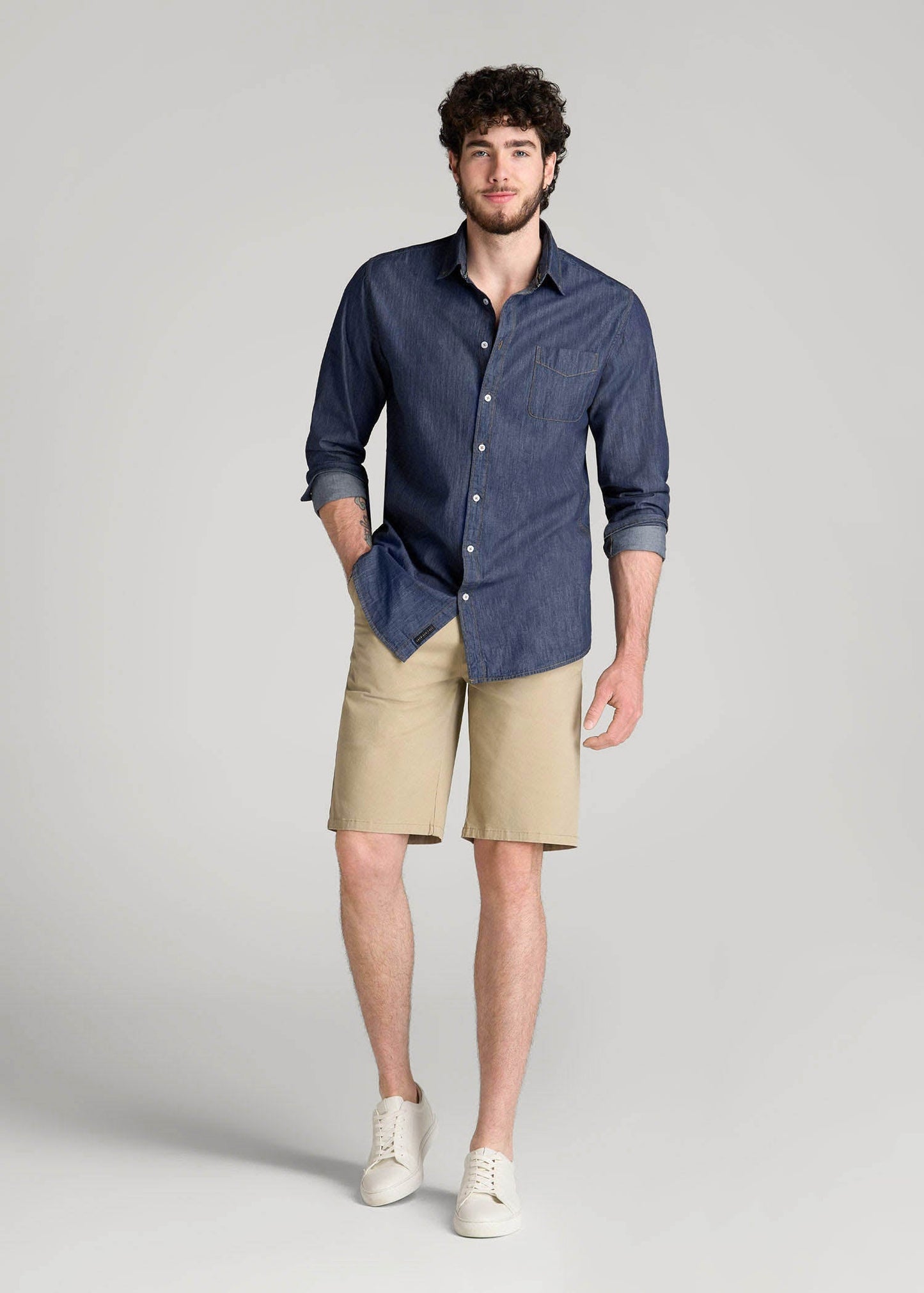 Chambray Button-Down Shirt for Tall Men in Dark Chambray