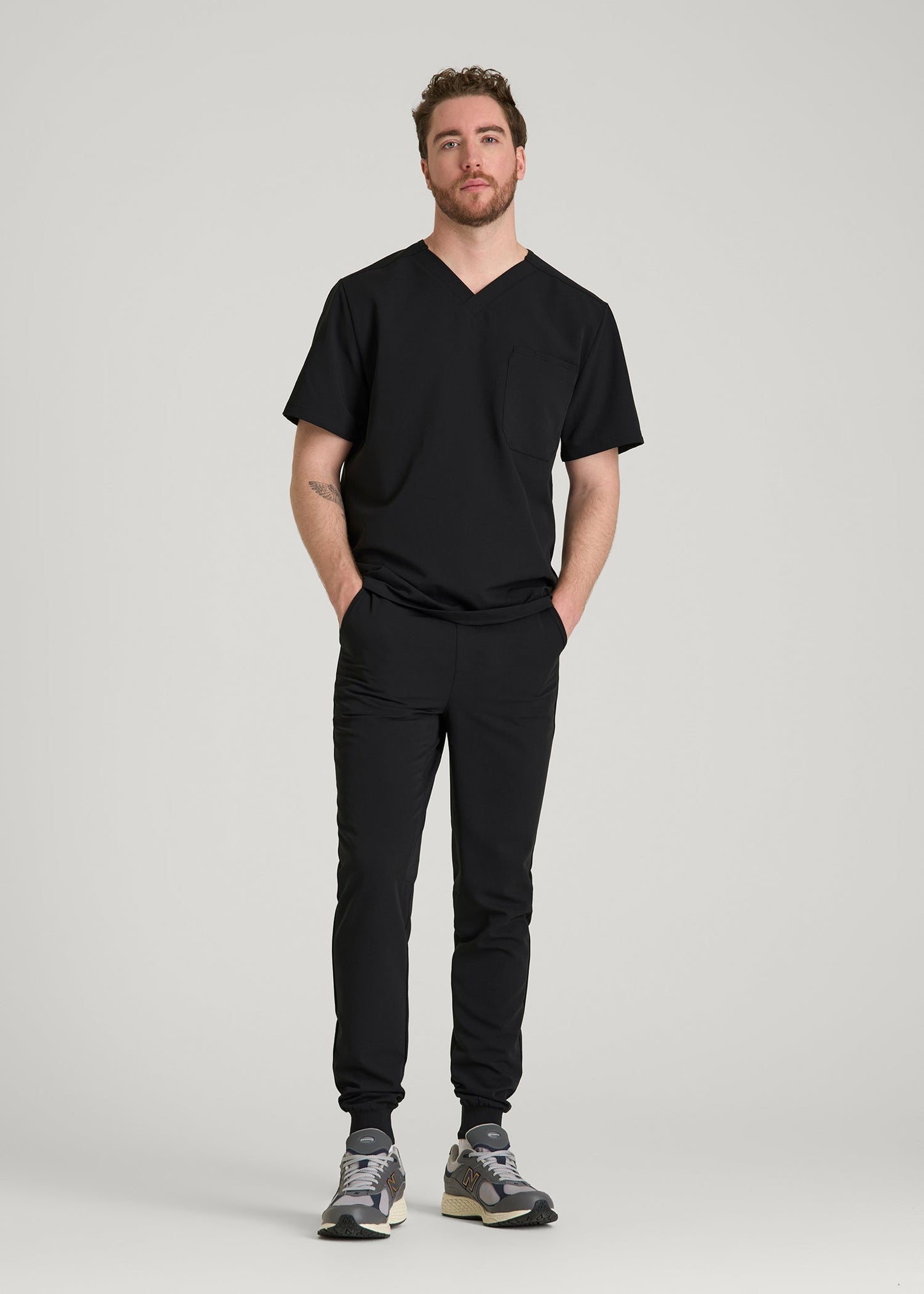 Short-Sleeve V-Neck Scrub Top for Tall Men in Black