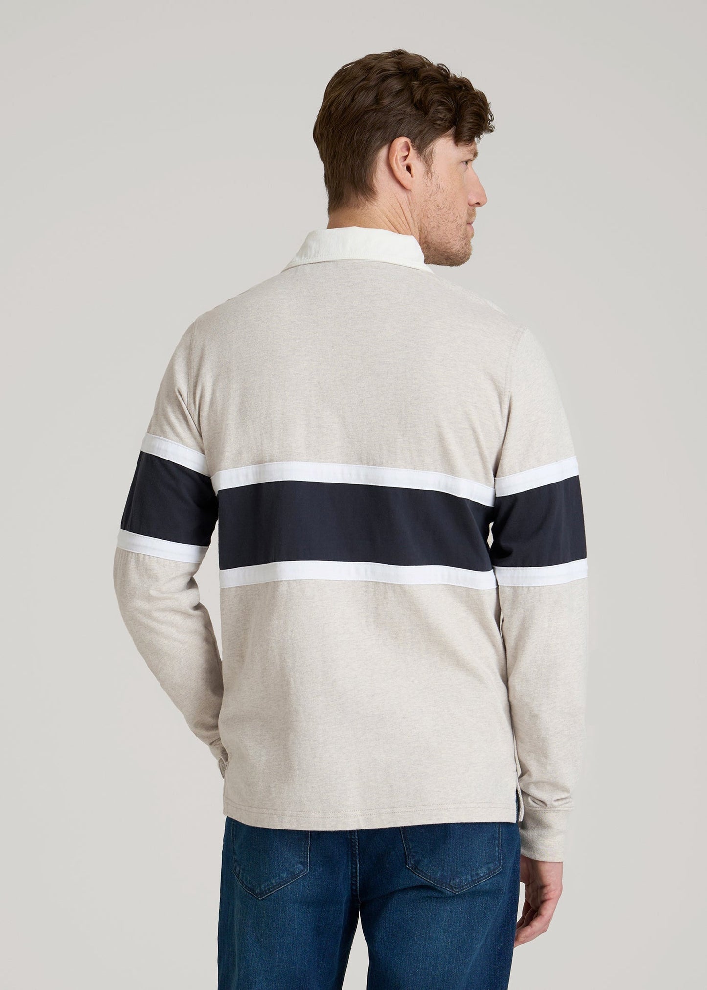 Rugby Long Sleeve Shirt for Tall Men in Oatmeal Heather Multi