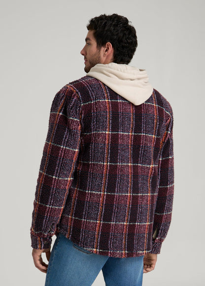 Sherpa Shirt Jacket for Tall Men in Burgundy and Navy Plaid