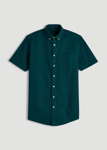 Short Sleeve Oxford Button Shirt for Tall Men in Deep Teal