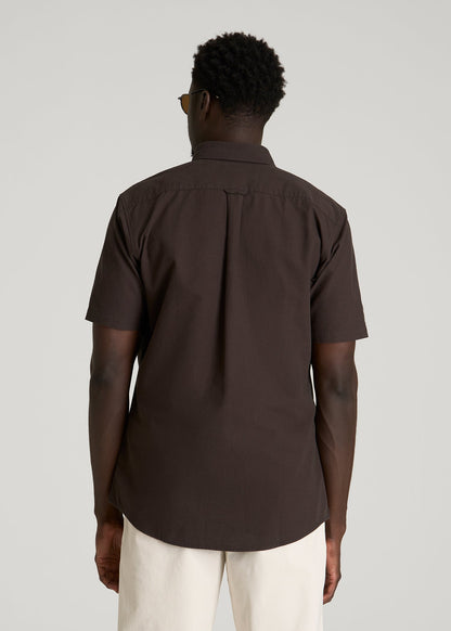 Short Sleeve Oxford Button Shirt for Tall Men in Espresso