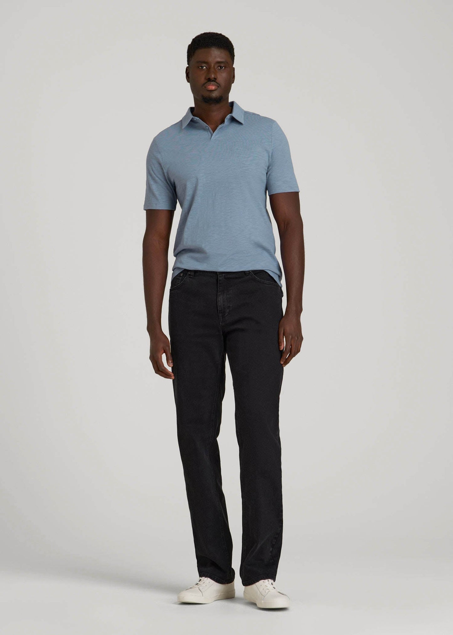 Slub Self Collar Polo Shirt for Tall Men in Chambray