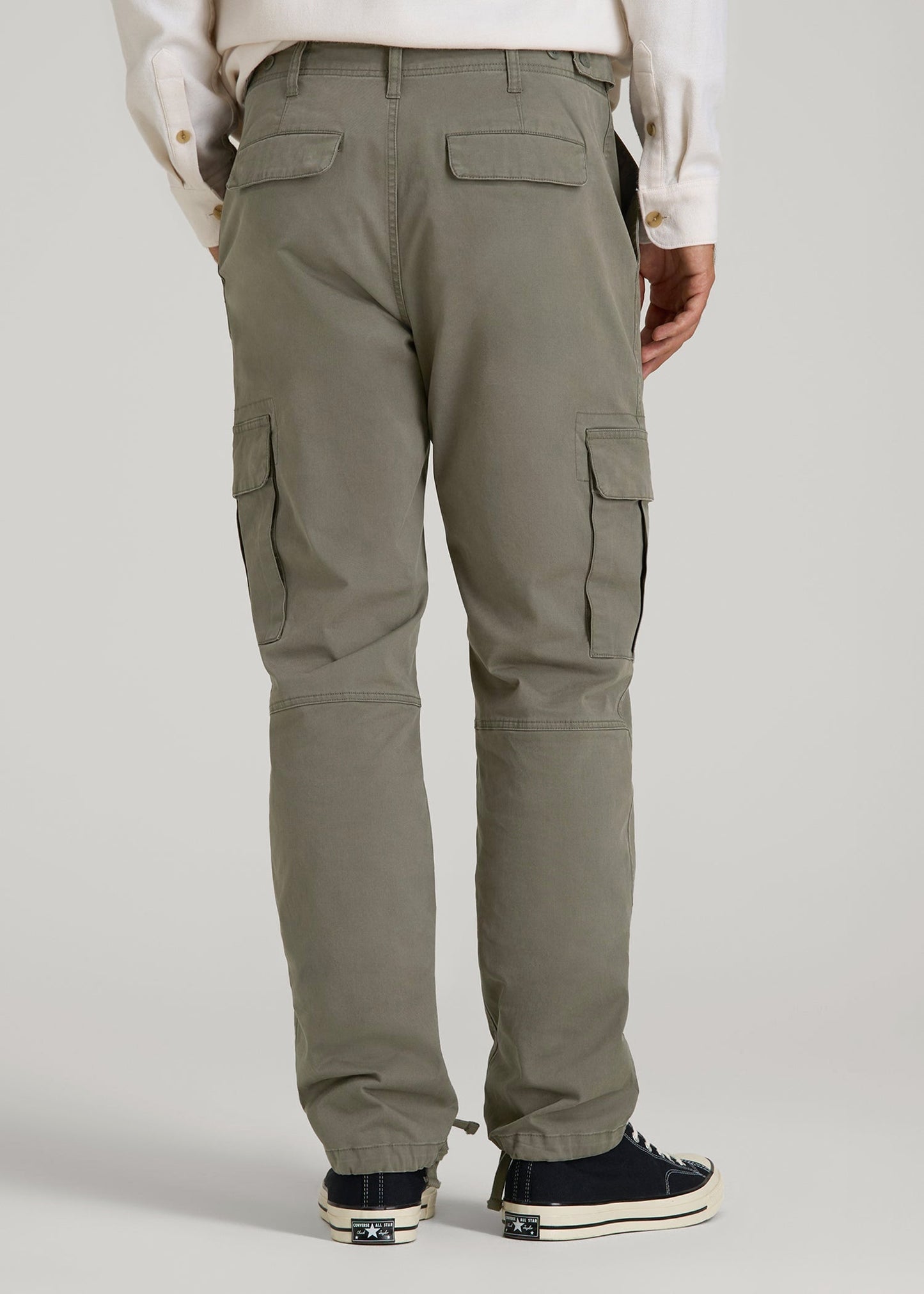 Straight Fit Vintage Washed Cargo Pants for Tall Men in Camper Green