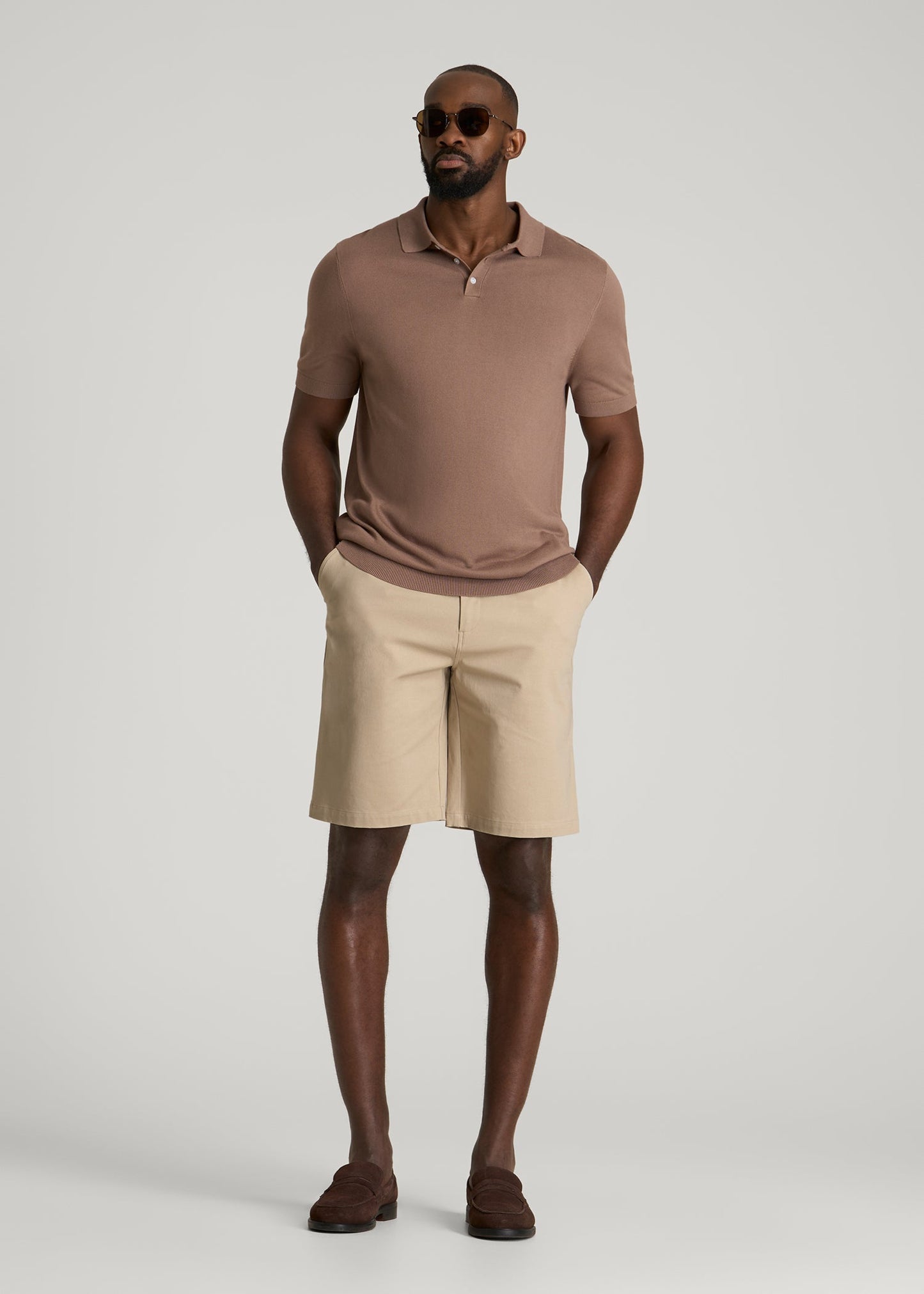 Stretch Commuter Chino Short for Tall Men in Warm Taupe