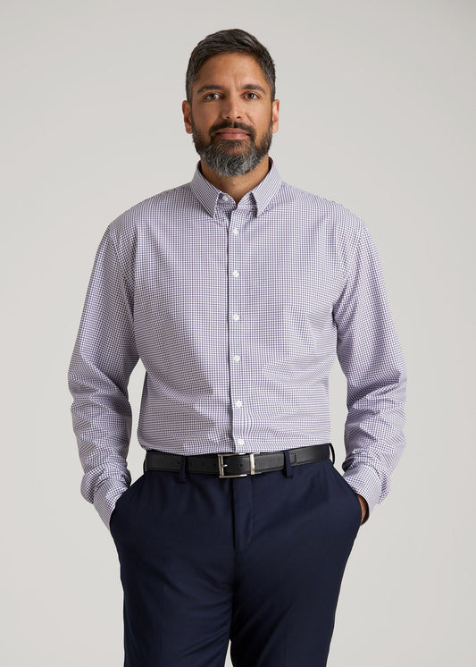 Traveler Stretch Dress Shirt in Plum and Black Grid