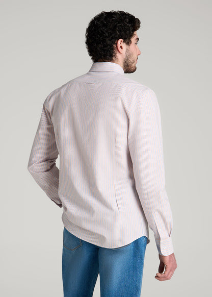 Washed Oxford Shirt for Tall Men in Apricot and Blue Multi Stripe