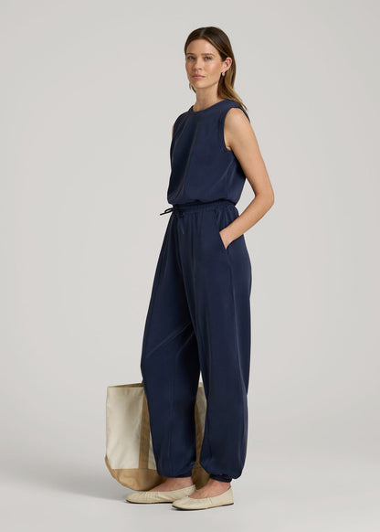 Soft Motion Sleeveless Sweatpant Jumpsuit for Tall Women in Navy