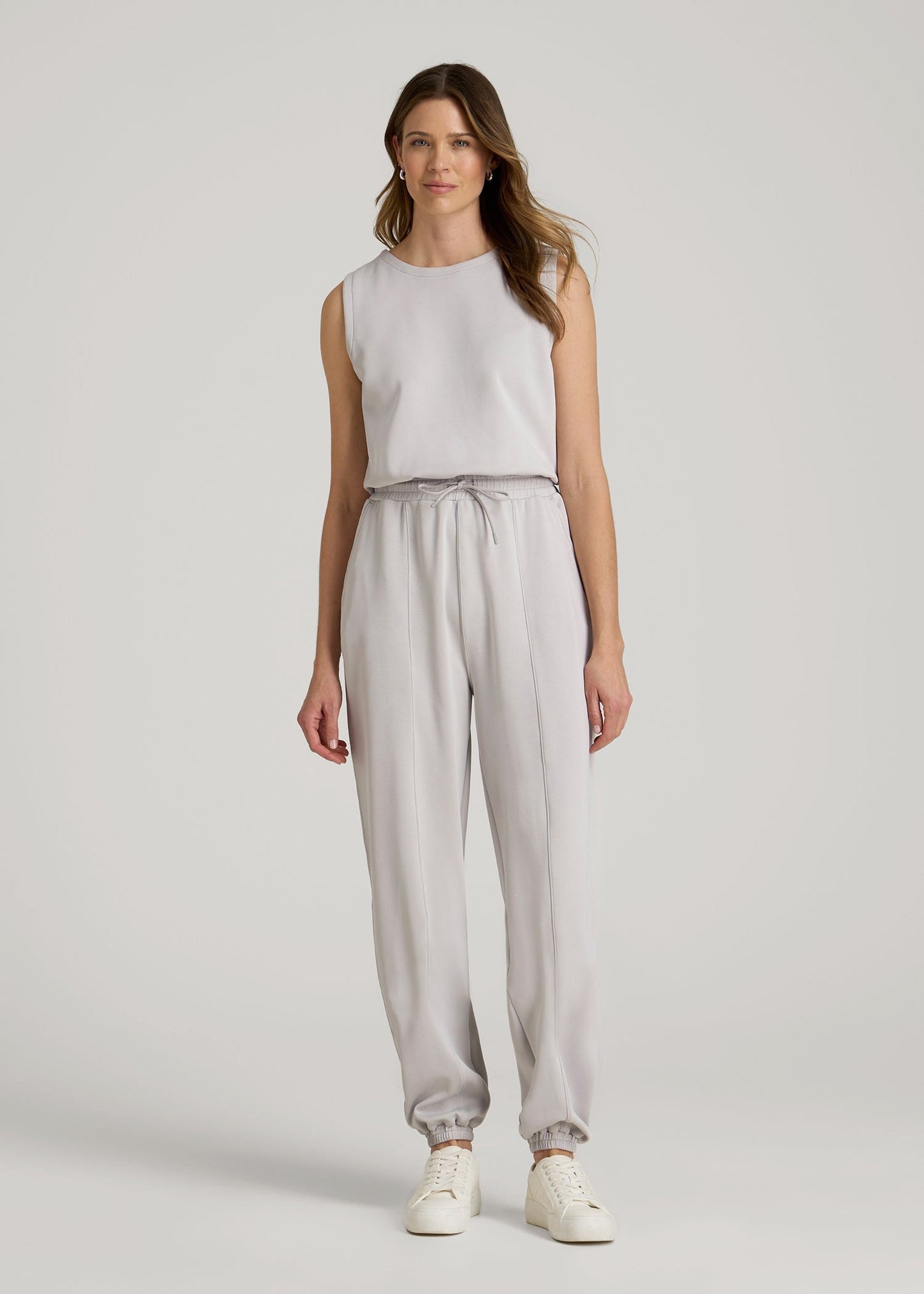 Soft Motion Sleeveless Sweatpant Jumpsuit for Tall Women in Vapor Grey