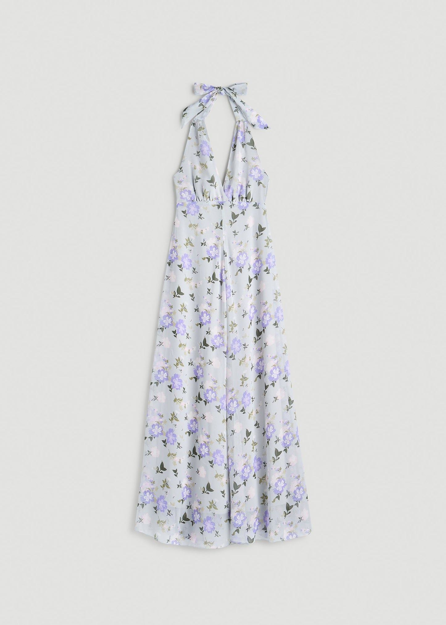Chiffon Maxi Halter Garden Dress for Tall Women in Grey and Lilac Floral