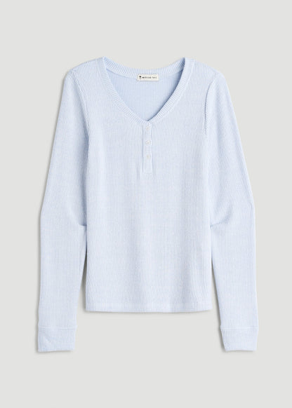 Ribbed Henley Lounge Top for Tall Women in Bluebird Mix