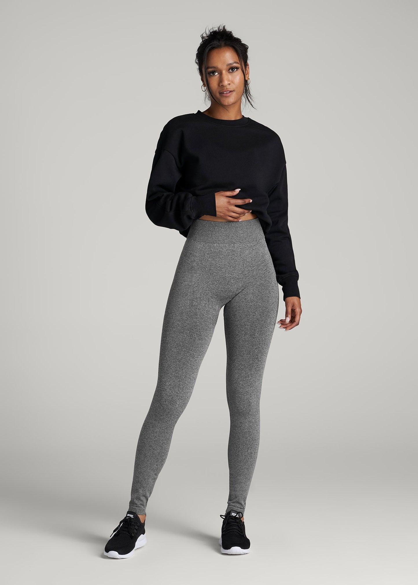 Seamless Leggings for Tall Women in Black & Grey Heather