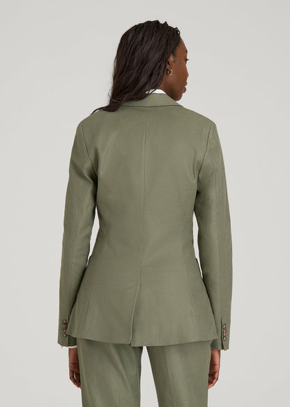 Slim Fit Linen Blend Blazer for Tall Women in Olive