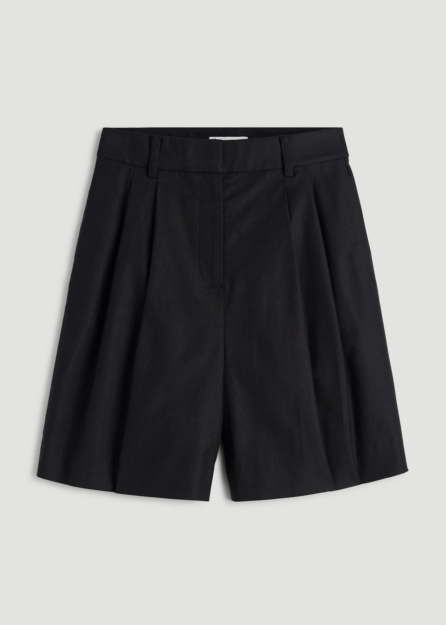 Stretch Cotton Linen Blend Pleated Shorts for Tall Women in Black