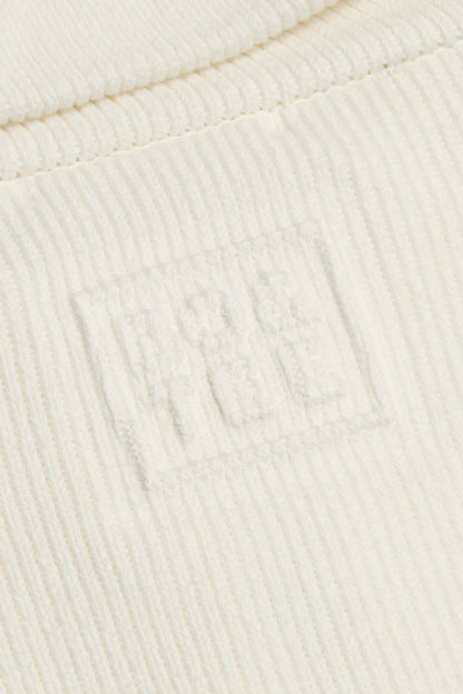 Ribbed Knit Zip-Up Cropped Sweatshirt in Ivory
