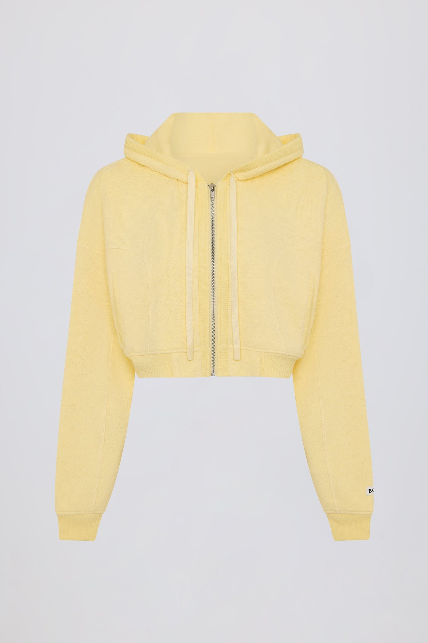 Terry Cotton Zip-Up Cropped Hoodie in Lemon