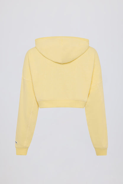 Terry Cotton Zip-Up Cropped Hoodie in Lemon