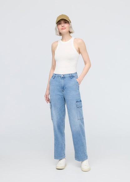 Performance Denim Lite High Rise Cargo - Pacific