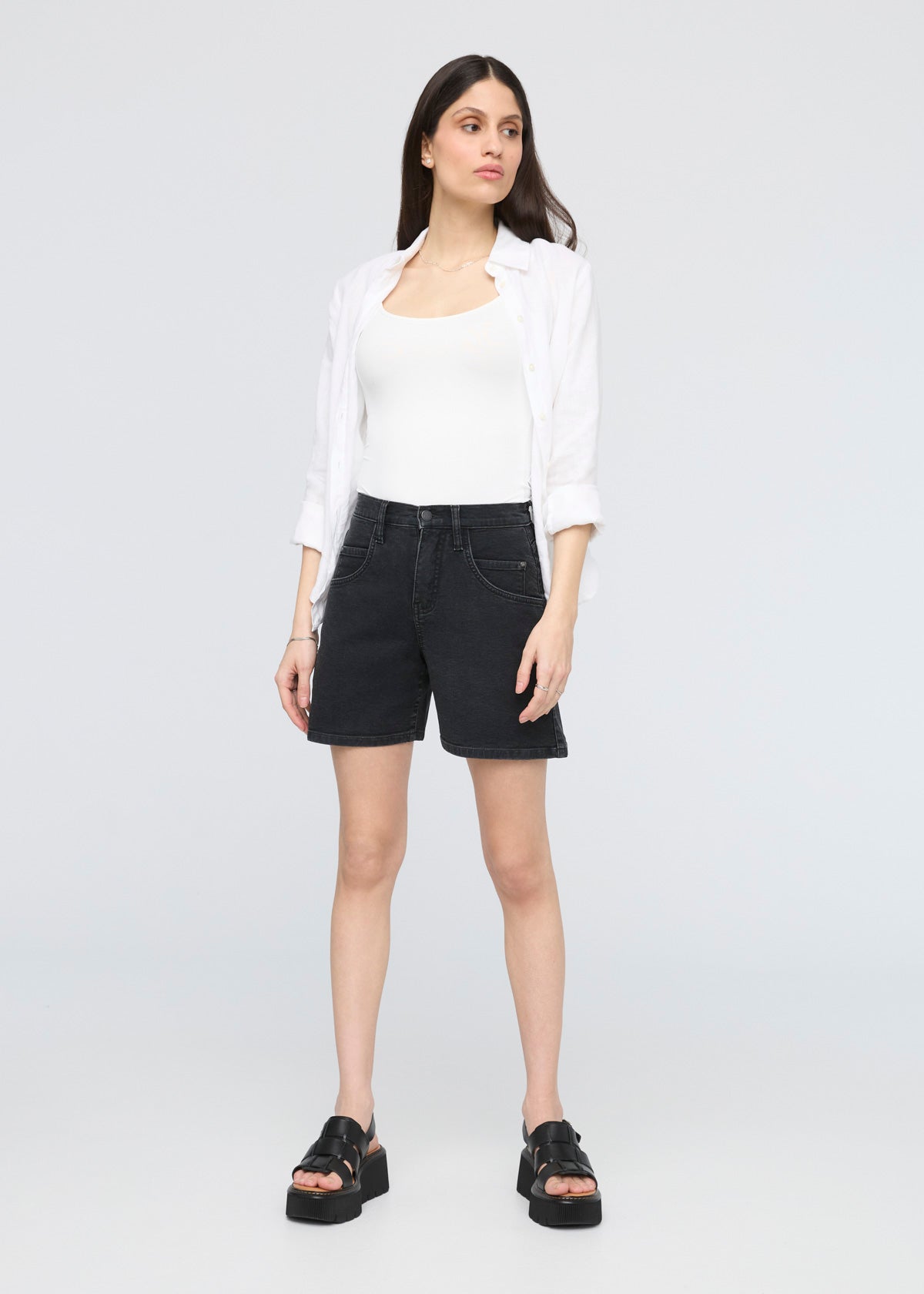 Stretch Canvas High Rise Relaxed Short - Black