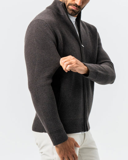 Knit Sweater Bomber - Brown