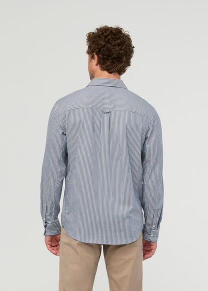 Cloudweight Twill One Pocket Shirt - Slate Blue Fine Stripe