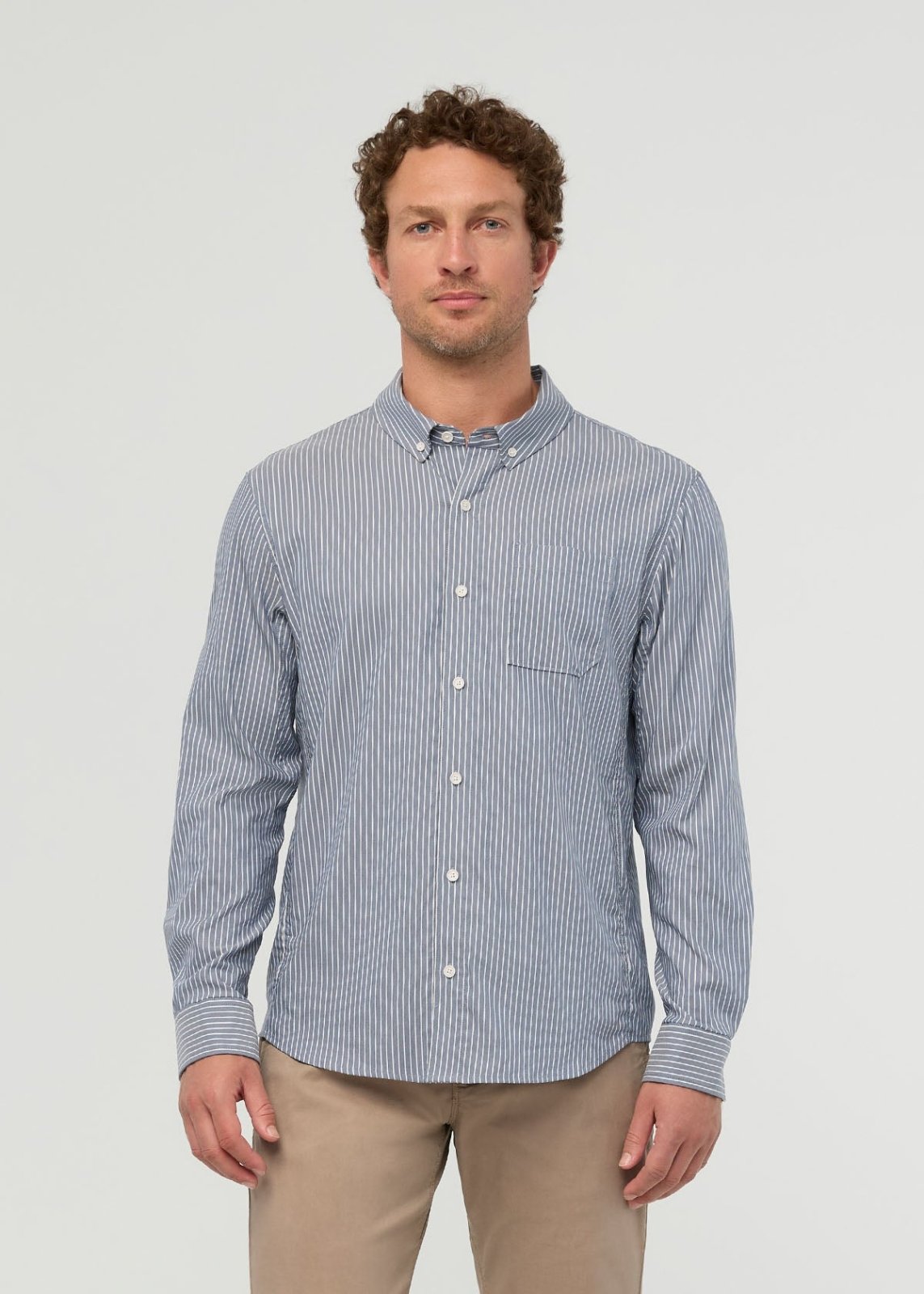 Cloudweight Twill One Pocket Shirt - Slate Blue Fine Stripe