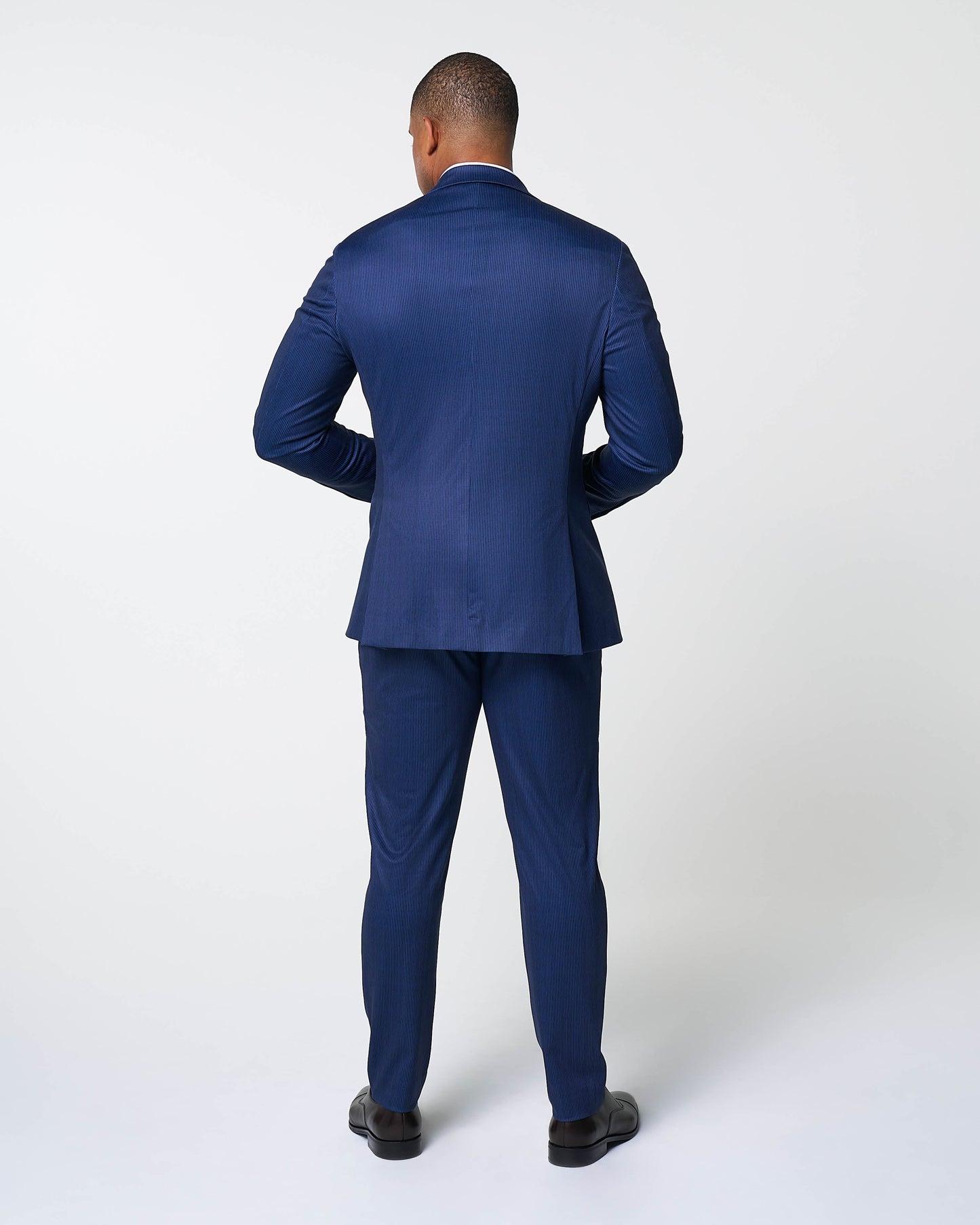 Athletic Fit Stretch Suit Pants - Navy & White Stripe