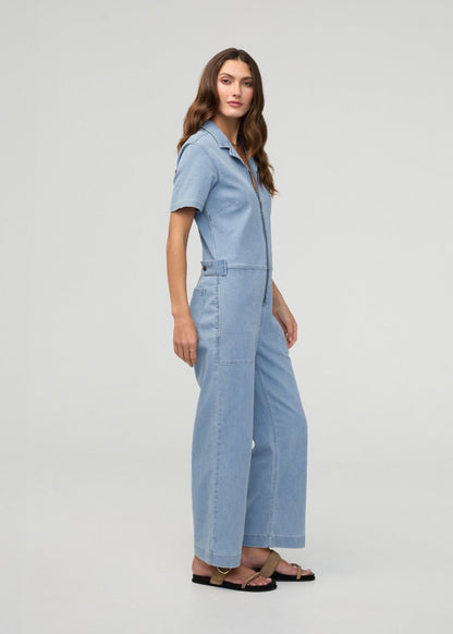 Performance Denim Short Sleeve Jumpsuit - Desert Blue