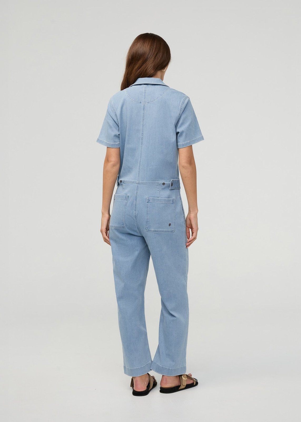 Performance Denim Short Sleeve Jumpsuit - Desert Blue