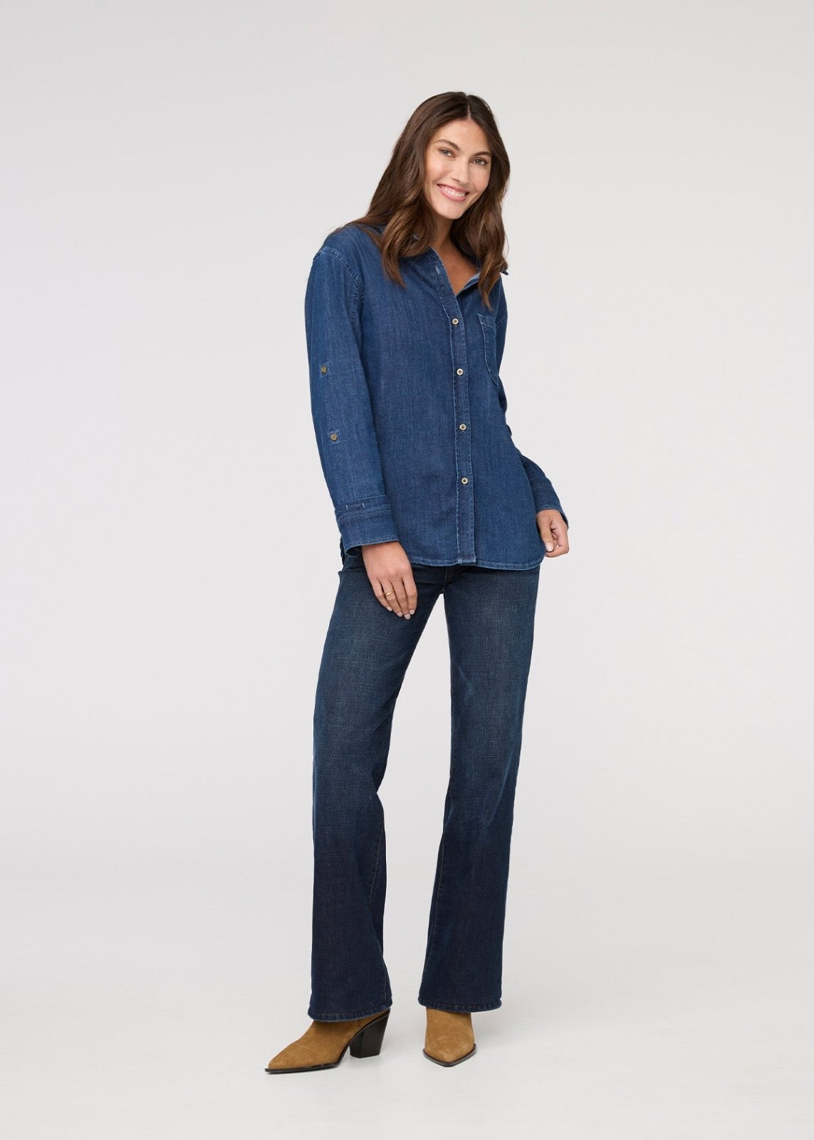 Performance Denim Lite Relaxed Button Down - Medium Stone