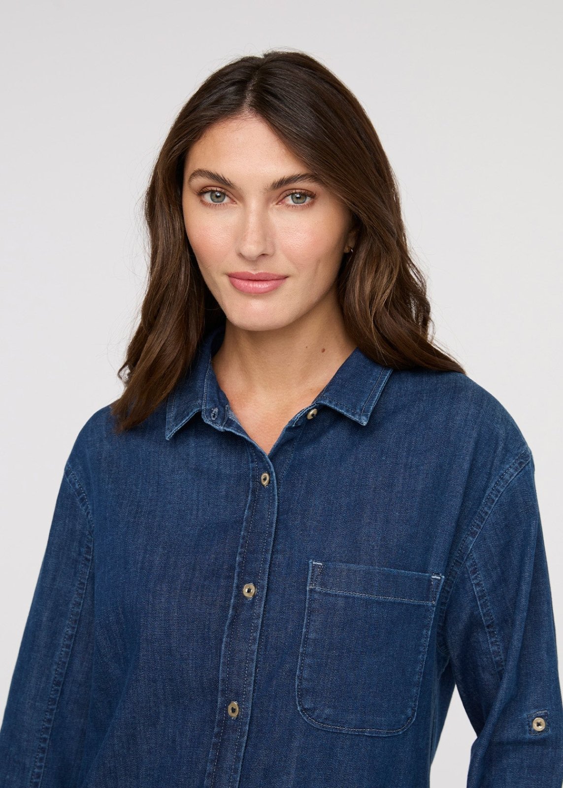 Performance Denim Lite Relaxed Button Down - Medium Stone