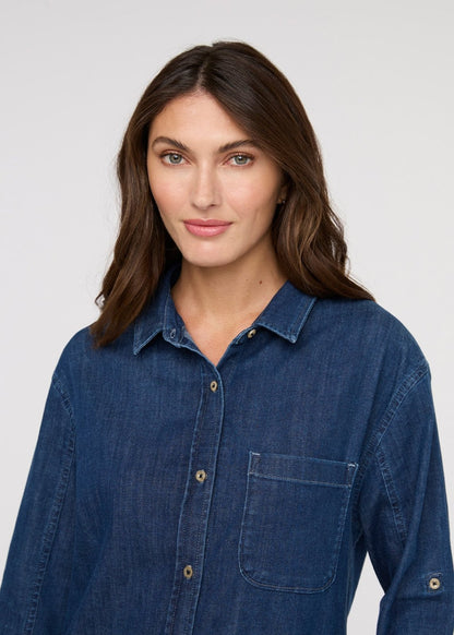 Performance Denim Lite Relaxed Button Down - Medium Stone