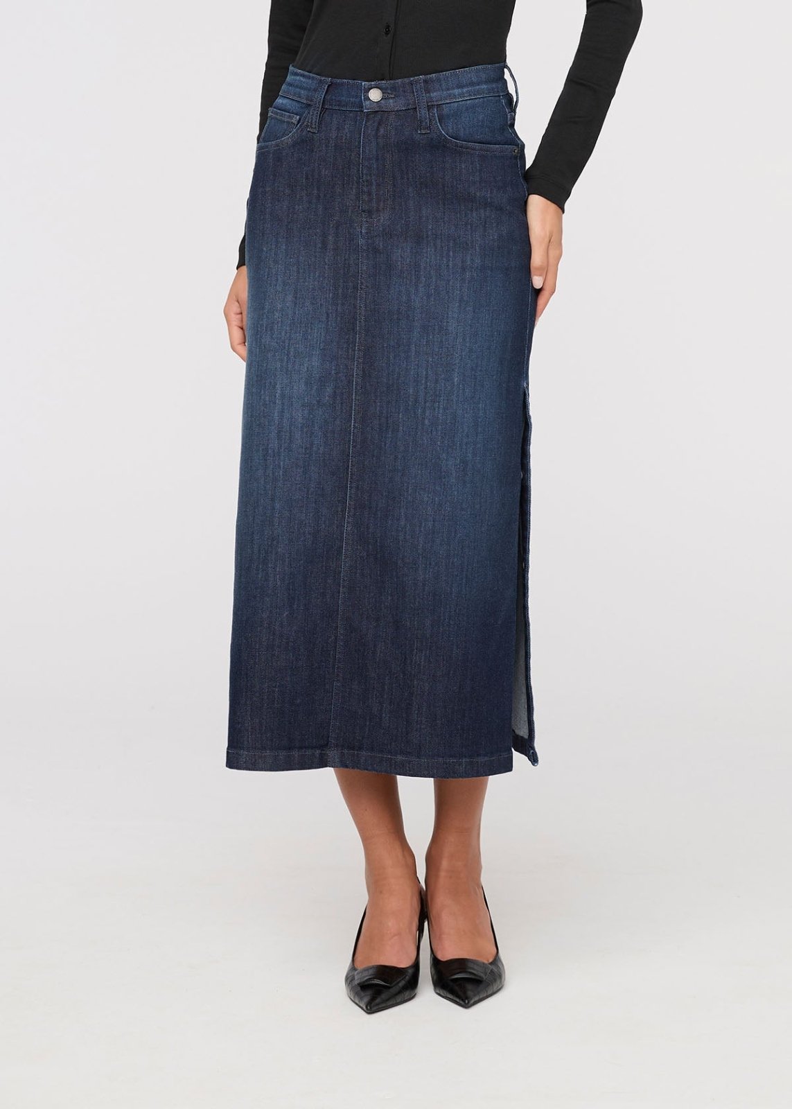 Performance Denim Slit Skirt