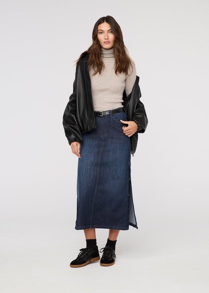 Performance Denim Slit Skirt - Dark Stone