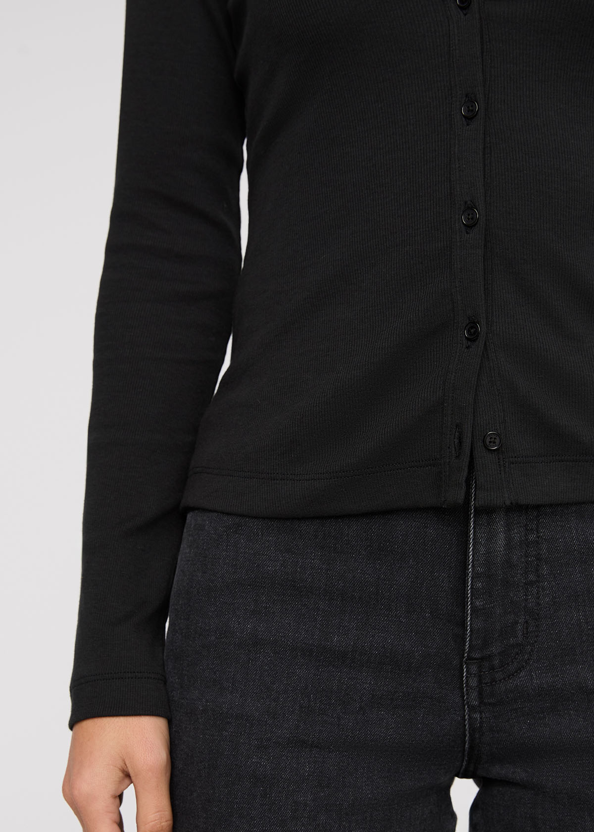 Ribbed Pima Fitted Button Down - Black