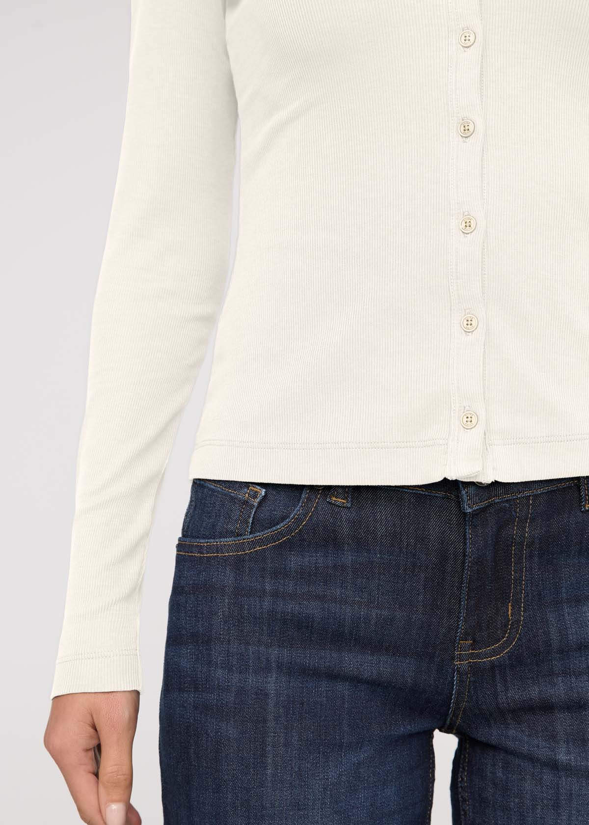 Ribbed Pima Fitted Button Down - Ecru