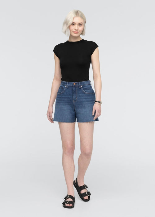 Performance Denim+ High Rise Relaxed Short - Medium Indigo