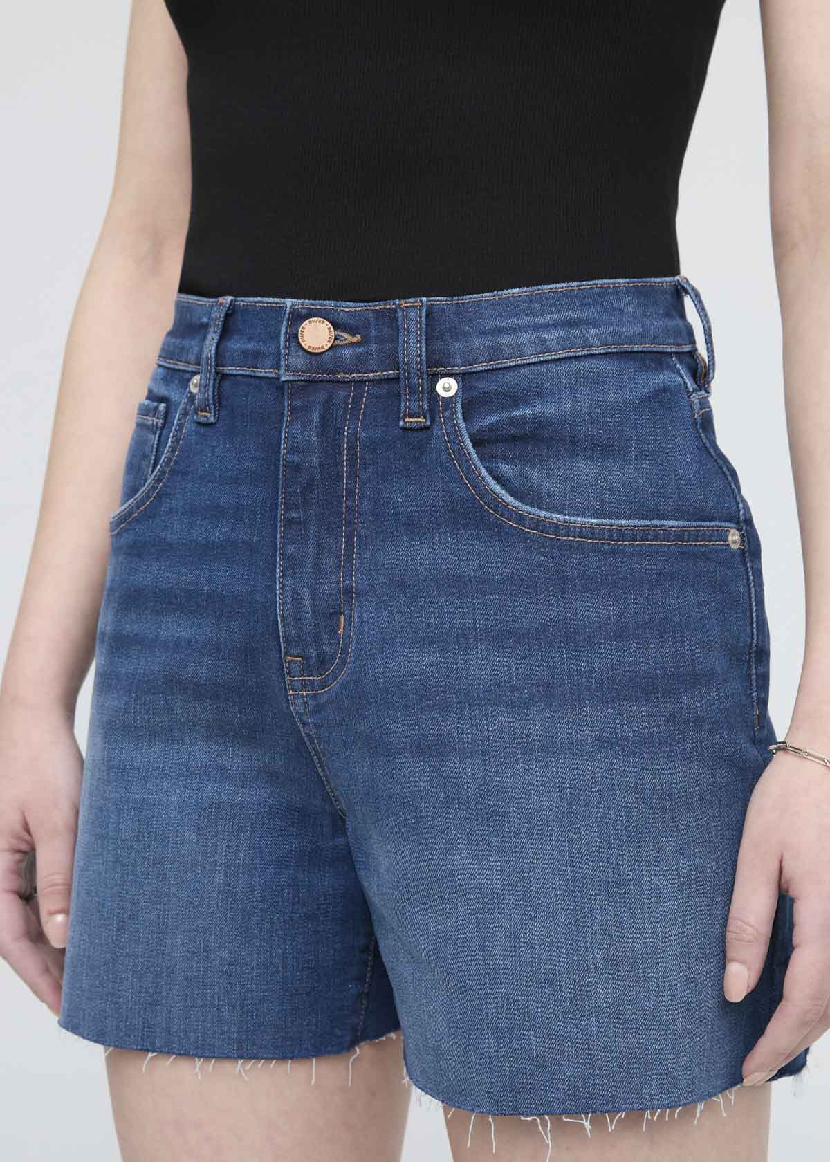 Performance Denim+ High Rise Relaxed Short - Medium Indigo