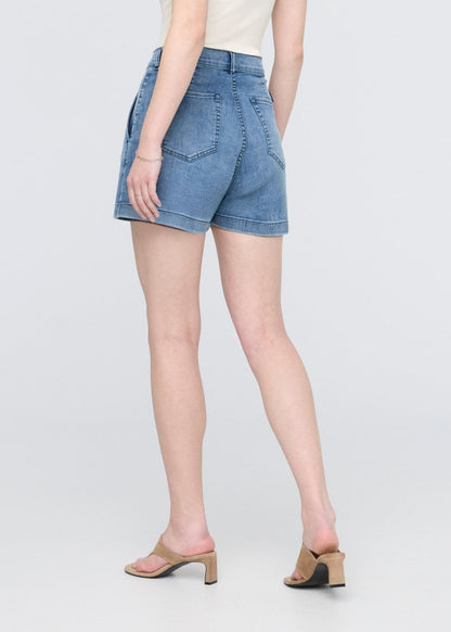 Performance Denim Lite Pleated Short - Slate Indigo