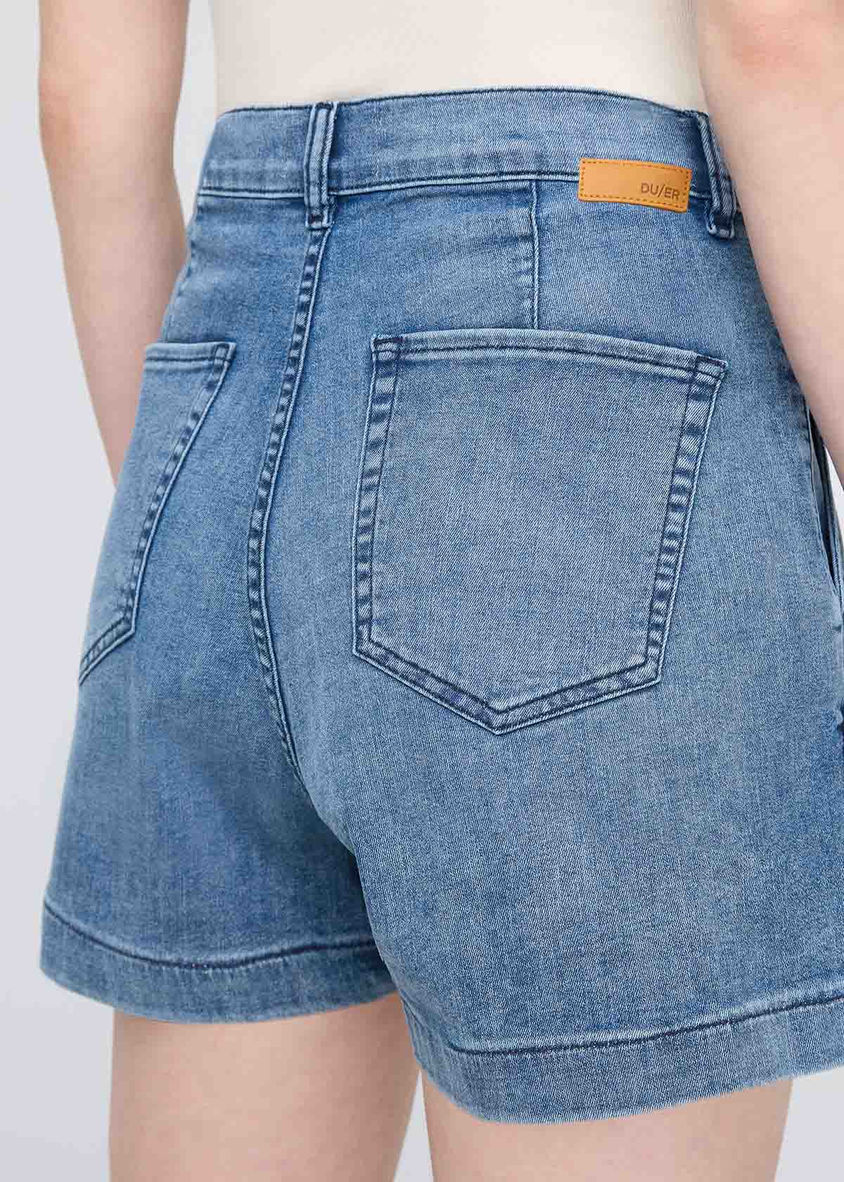 Performance Denim Lite Pleated Short - Slate Indigo
