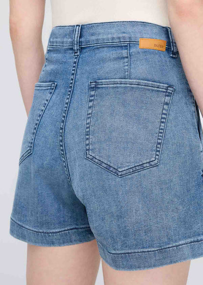 Performance Denim Lite Pleated Short - Slate Indigo