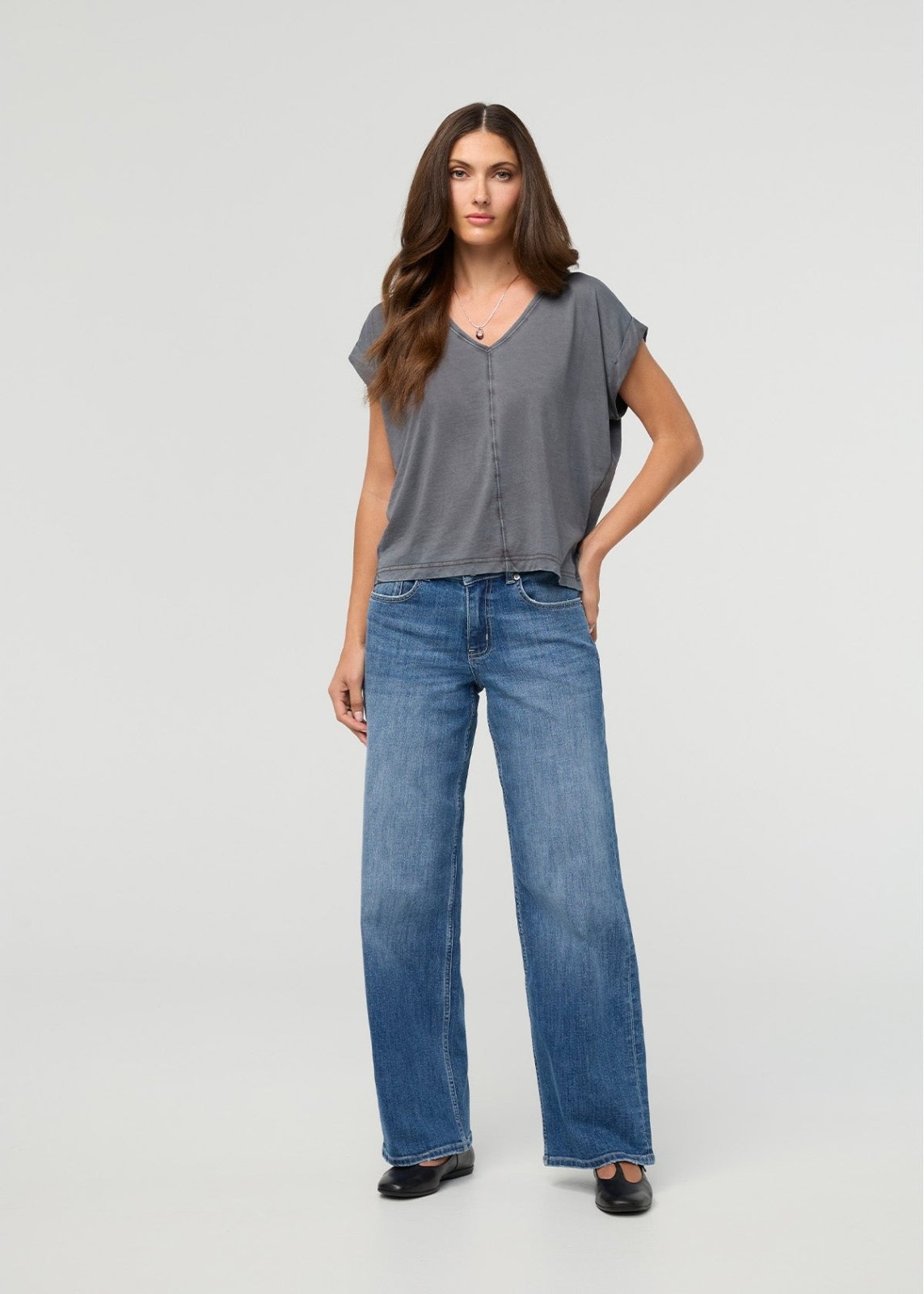 PurePima Dolman V-Neck - Washed Grey