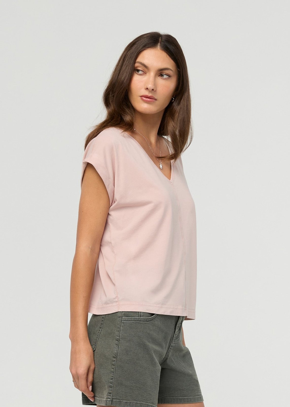 PurePima Dolman V-Neck - Washed Soft Rose
