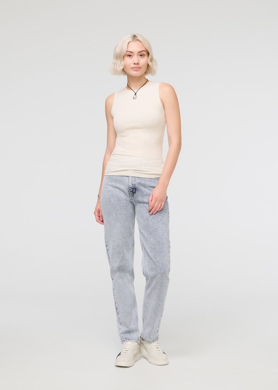 Ribbed Pima High Neck Tank - Ecru